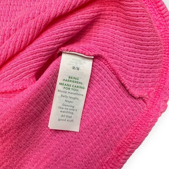 AERIE Women’s Pink Sleeveless Waffle Sunspun Henley Cropped Tank Top Size Medium - Picture 5 of 6